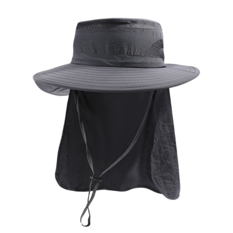 2-Pack Dark Grey Men's Adjustable Sun Protection Hat - Wide Brim, Deep Crown, Quick Dry Breathable Sun Cap with Neck Flap for Hiking & Outdoors