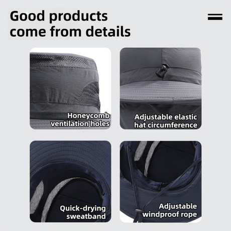 2-Pack Dark Blue Men's Adjustable Sun Protection Hat - Wide Brim, Deep Crown, Quick Dry Breathable Sun Cap with Neck Flap for Hiking & Outdoors