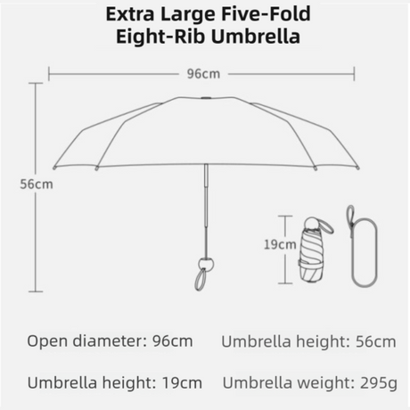 2-Pack White Ultra-Compact 5-Fold Waterproof All-Weather Umbrella for Women - Heart Pattern, Black Glue UV Protection, 8-Rib Frame,  Portable Capsule Parasol