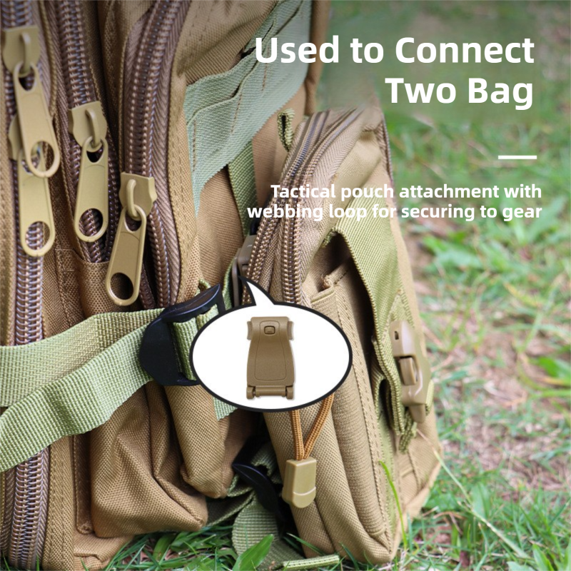 10 Pack Black MOLLE Clip Tactical Strap-Management Tool -  Ultralight Portable Backpack Buckle for Tactical Outdoor Gear Attachment