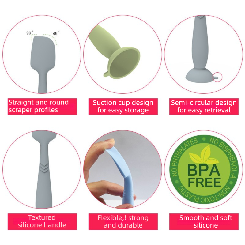 4-Pack Grey Large Silicone Ointment Applicator Spatulas(16.5 CM x 3.8 CM) - Cream Spreader with Suction Base, Hygienic & Precise