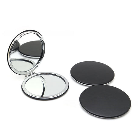 4-Pack Black Jumbo Round Portable Makeup Mirror(8x8CM) - Pocket Cosmetic Mirror for Touch-Ups, PU Leather Cover & Metal Frame