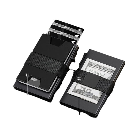 2-Pack Black Metal Thin Slim Men Women Pop Up Wallet (10.1 x 6.9 x 1.7 cm) - RFID Anti-theft Card Holder with box