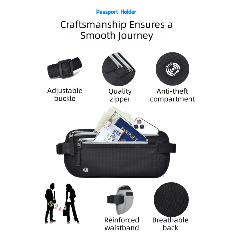 Beige RFID Blocking Slim Anti-Theft Fanny Pack for Outdoor Travel - Hidden Money Belt for Passport, Documents & Cash