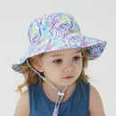 2-Pack Purple Flower Pattern Kids Sun Hat and Travel Beach Fisherman Cap(S Size for Head Circumference 48-50) - Breathable UV Protection Cap
