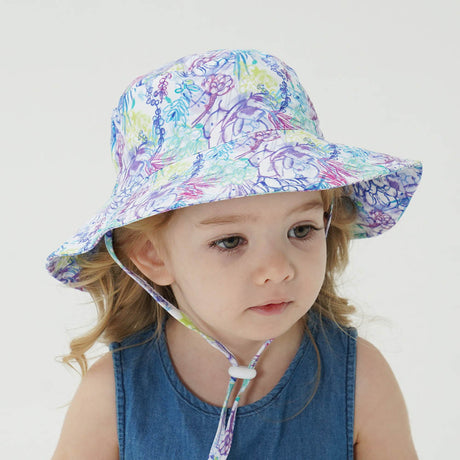 2-Pack Purple Flower Pattern Kids Sun Hat and Travel Beach Fisherman Cap(S Size for Head Circumference 48-50) - Breathable UV Protection Cap