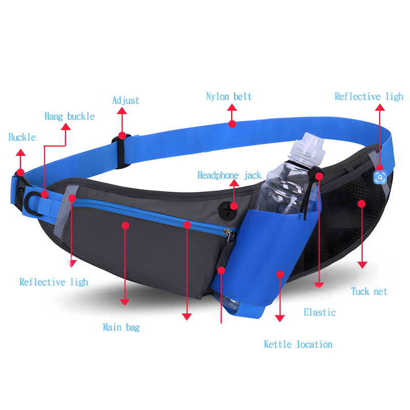 Black Adjustable Large Capacity Outdoor Sports Running Waist Pack(Waistline 70-160CM) - Multifunctional Marathon Pouch With Water Bottle Holder & Headphone Exit
