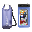 Blue Purple 10L PVC Waterproof Swimming Bag Bonus with Waterproof Phone Pouch - Roll-Top Floating Dry Gear Bags for Beach, Kayaking & Outdoor Sports