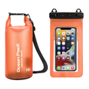 Orange 10L PVC Waterproof Swimming Bag Bonus with Waterproof Phone Pouch - Roll-Top Floating Dry Gear Bags for Beach, Kayaking & Outdoor Sports