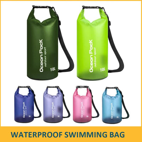 Dark Green 10L PVC Waterproof Swimming Bag Bonus with Waterproof Phone Pouch - Roll-Top Floating Dry Gear Bags for Beach, Kayaking & Outdoor Sports
