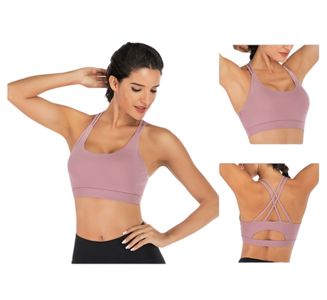 M Size Purple Elegant Sexy Criss-Cross Back Sports Bra for Women - High Support & Anti-Shock, Wire-Free Yoga Crop Top with X-Shape Fine Strap
