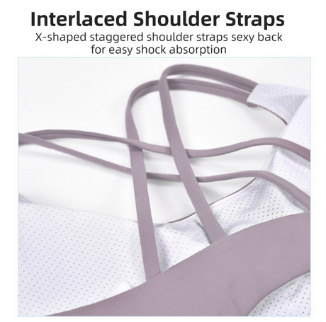 M Size Purple Elegant Sexy Criss-Cross Back Sports Bra for Women - High Support & Anti-Shock, Wire-Free Yoga Crop Top with X-Shape Fine Strap