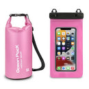 Pink 5L PVC Waterproof Swimming Bag Bonus with Waterproof Phone Pouch - Roll-Top Floating Dry Gear Bags for Beach, Kayaking & Outdoor Sports