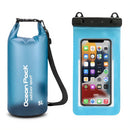 Blue 5L PVC Waterproof Swimming Bag Bonus with Waterproof Phone Pouch - Roll-Top Floating Dry Gear Bags for Beach, Kayaking & Outdoor Sports