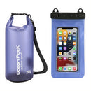 Blue Purple 20L PVC Waterproof Swimming Bag Bonus with Waterproof Phone Pouch - Roll-Top Floating Dry Gear Bags for Beach, Kayaking & Outdoor Sports