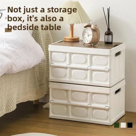 Black Collapsible Medium Standard Storage Box with Wooden Table Top(42x28x23CM) - Car Trunk Organiser for Australian Camping & Home Use