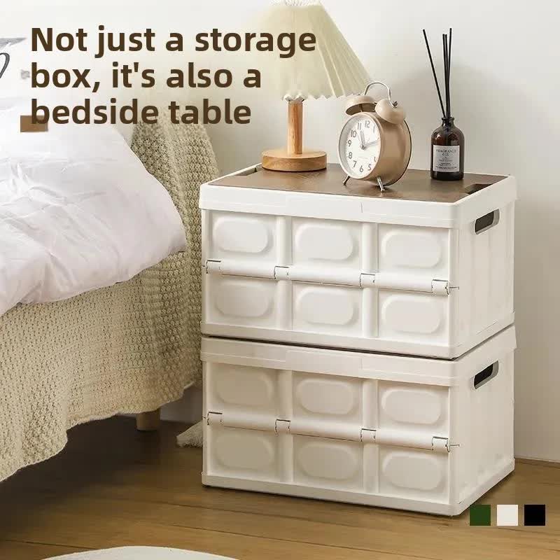 Black Collapsible Medium Standard Storage Box with Wooden Table Top(42x28x23CM) - Car Trunk Organiser for Australian Camping & Home Use