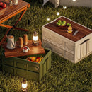 Black Collapsible Medium Side-Open Handle Storage Box with Wooden Table Top(42x28x23CM) - Car Trunk Organiser for Australian Camping & Home Use