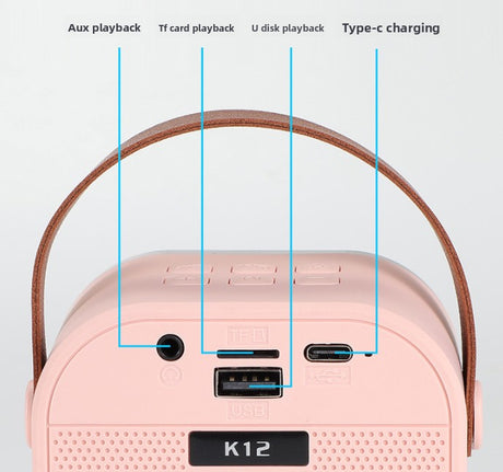 Beige double wheat Portable Mini Karaoke Machine with Wireless Microphone - Bluetooth Speaker for Kids & Adults