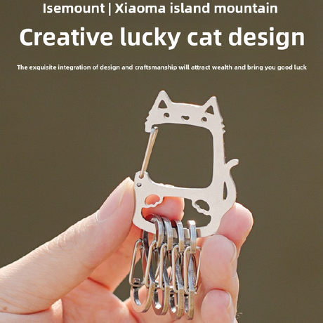 2-Pcs Lucky Cat Stainless Steel Keychain with S-Hooks - Durable & Portable Multi-Tool EDC Clip