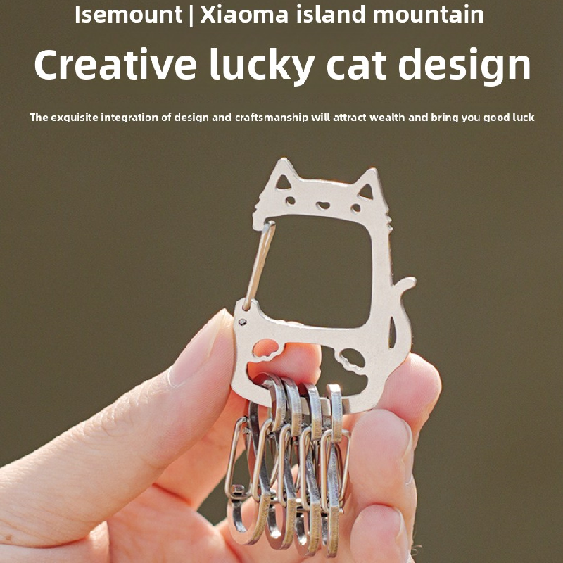 2-Pcs Lucky Cat Stainless Steel Keychain with S-Hooks - Durable & Portable Multi-Tool EDC Clip