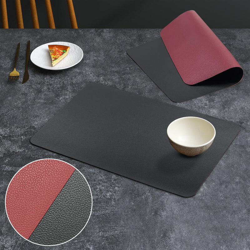 2-PCS Black and red PVC Double-Sided Lychee Texture Table Mat - Waterproof, Heat-Resistant & Easy to Clean for Home and Hotel Use