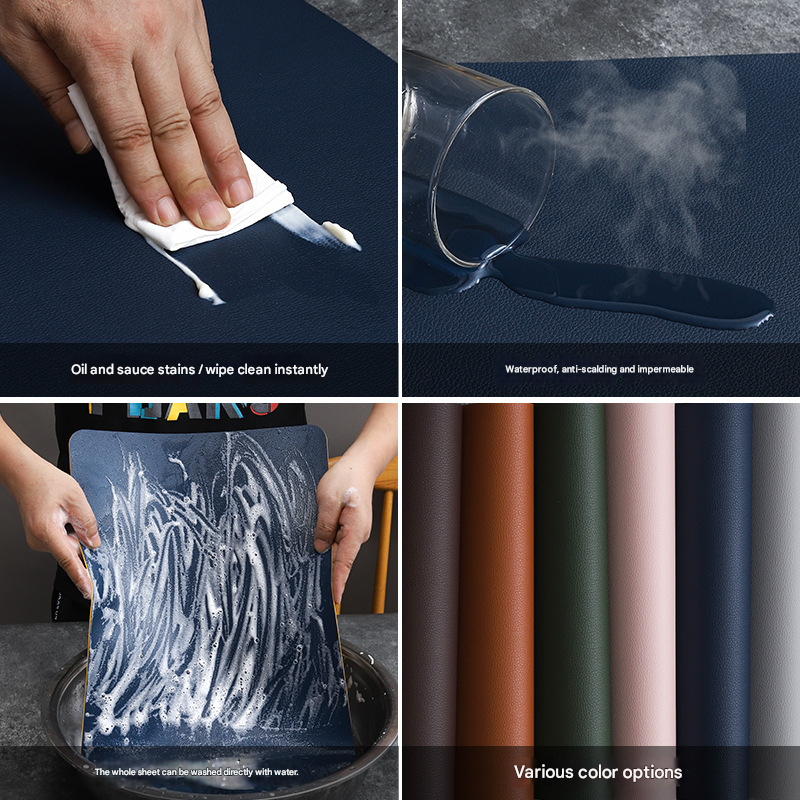 2-PCS Blue and grey PVC Double-Sided Lychee Texture Table Mat - Waterproof, Heat-Resistant & Easy to Clean for Home and Hotel Use