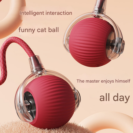 2-PCS Red Automatic Interactive Cat Ball Toy with Rope - Durable & Bite-Resistant Pet Jump Ball for Self-Entertainment & Play