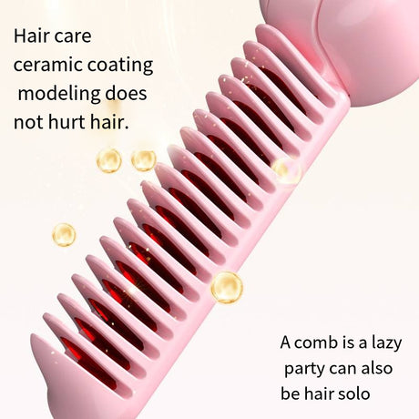 Beige Portable Foldable Cordless Hair Straightener Comb - 2-in-1 Ionic Styling for Smooth, Frizz-Free Hair