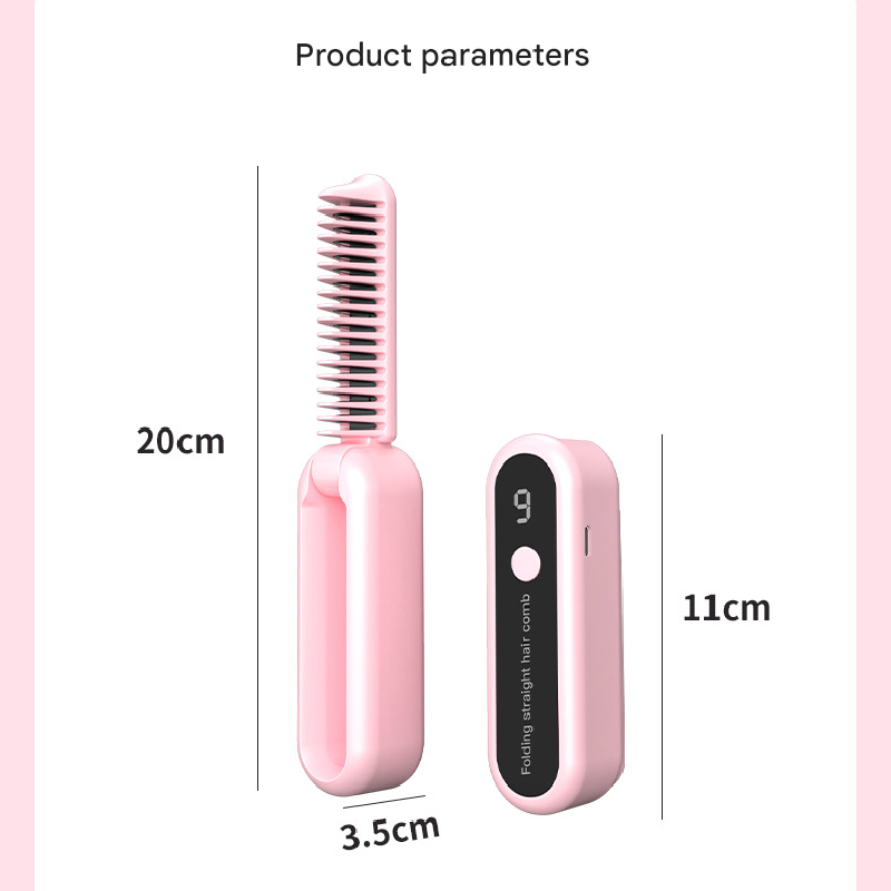 Beige Portable Foldable Cordless Hair Straightener Comb - 2-in-1 Ionic Styling for Smooth, Frizz-Free Hair