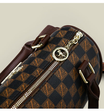 Black bear Stylish PU Leather Boston Bag - Elegant Retro Single Shoulder Crossbody Handbag for Women