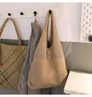 Beige rhombus Bohemian Knit Shoulder Bag - Hand-Woven Crochet Tote for Women