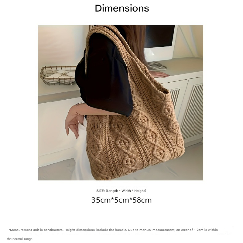 Beige rhombus Bohemian Knit Shoulder Bag - Hand-Woven Crochet Tote for Women