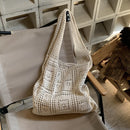 Beige square Bohemian Knit Shoulder Bag - Hand-Woven Crochet Tote for Women
