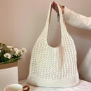 Beige honeycomb holes Bohemian Knit Shoulder Bag - Hand-Woven Crochet Tote for Women