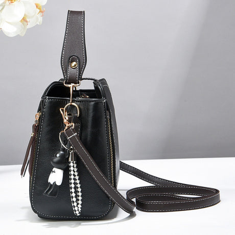 Black Fashion Women's Bucket Bag - Summer Crossbody Shoulder Handbag with Keychain