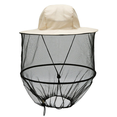 Beige Outdoor Fishing Hat with Mesh Head Net Sun Protection Bucket Cap Anti-Mosquito Fly Guard for Gardening Hiking & Beekeeping