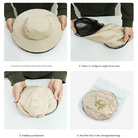 Beige Outdoor Fishing Hat with Mesh Head Net Sun Protection Bucket Cap Anti-Mosquito Fly Guard for Gardening Hiking & Beekeeping