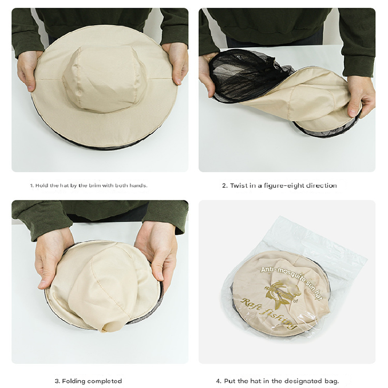 Beige Outdoor Fishing Hat with Mesh Head Net Sun Protection Bucket Cap Anti-Mosquito Fly Guard for Gardening Hiking & Beekeeping