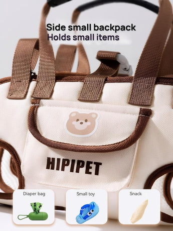 Beige 4-in-1 Multi-Functional Pet Carrier Bag with Detachable Strap & 1.5M Traction Rope - Lightweight Breathable Travel Sling for Cats & Dogs - Sizes S(Up to 4kg)