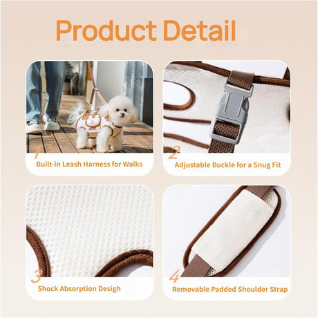 Black 4-in-1 Multi-Functional Pet Carrier Bag with Detachable Strap & 1.5M Traction Rope - Lightweight Breathable Travel Sling for Cats & Dogs - Sizes XL(Up to 11.5kg)