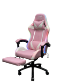Gaming Chair With Headrest and Foot Rest LED Light - Pink White