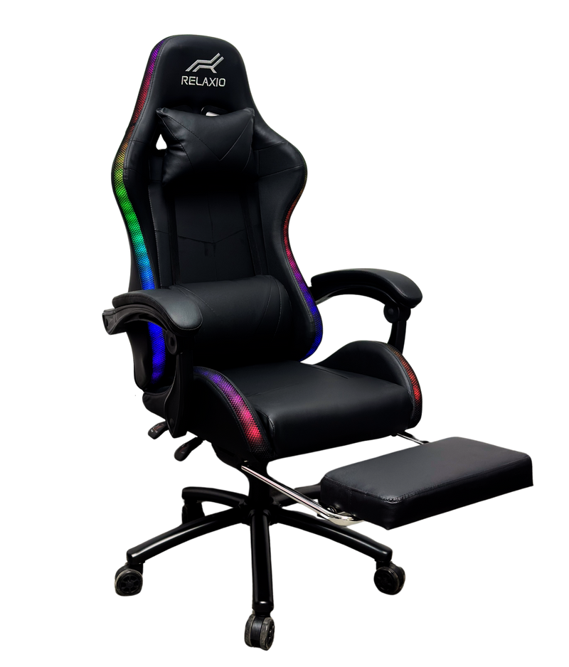 Gaming Chair With Headrest and Foot Rest LED Light - Pink White
