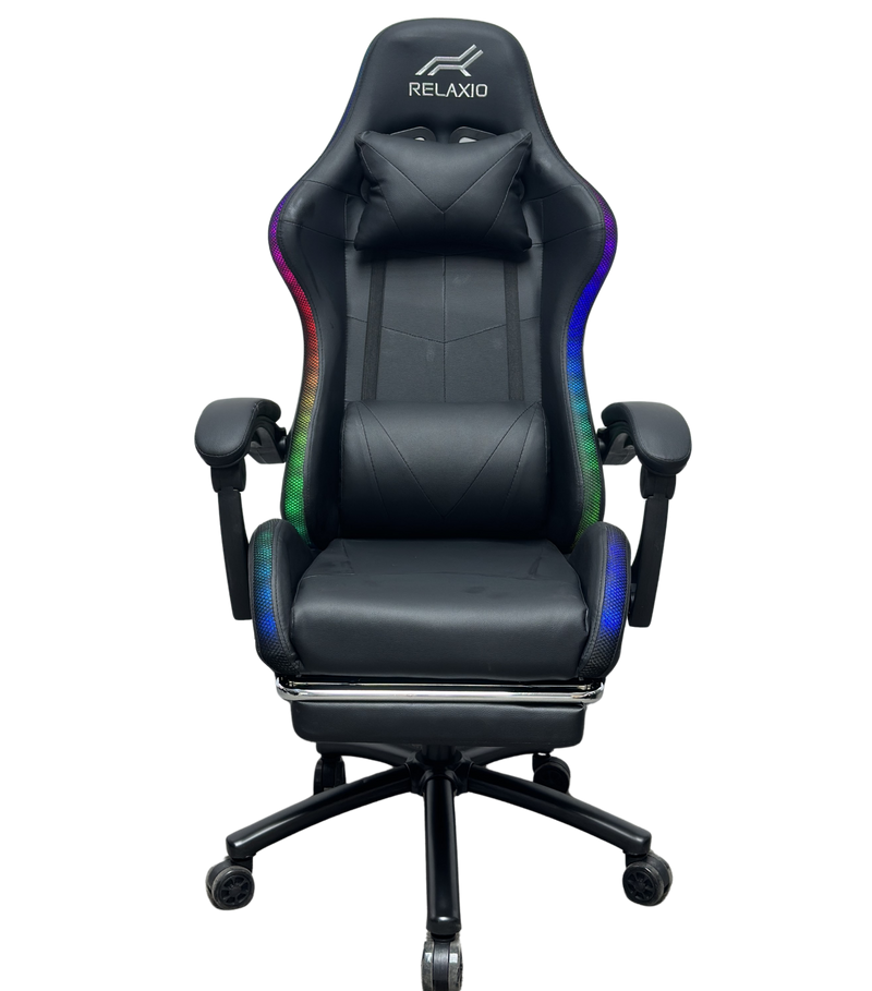 Gaming Chair With Headrest and Foot Rest LED Light - Pink White
