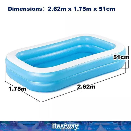 Bestway 2.62m x 1.75m x 51cm Blue Rectangular Family Pool