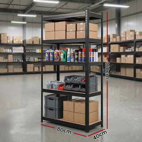 Giantz Garage Shelving 1.6X0.8m Warehouse Shelves Storage Rack Pallet Racking Black