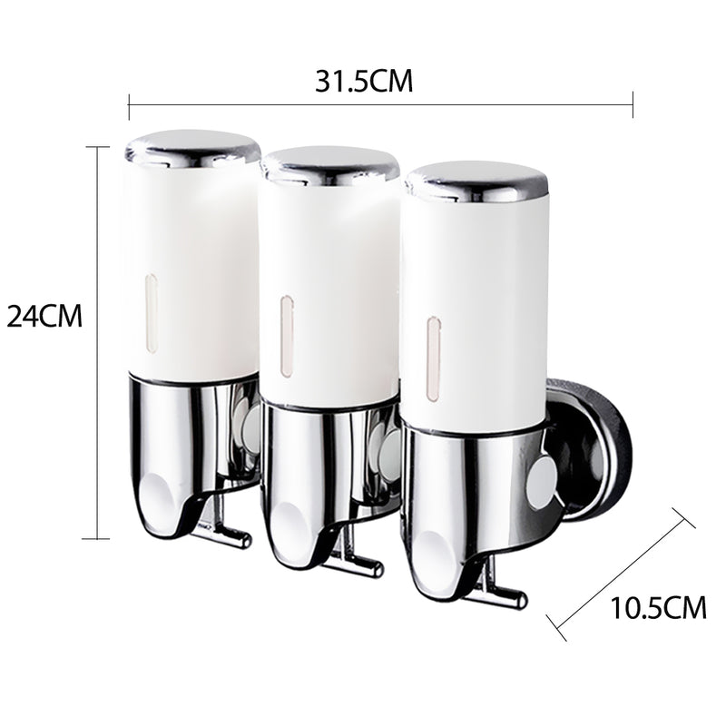 3 Bottles Bathroom Shower Soap Shampoo Gel Dispenser Pump Wall 1500ml White