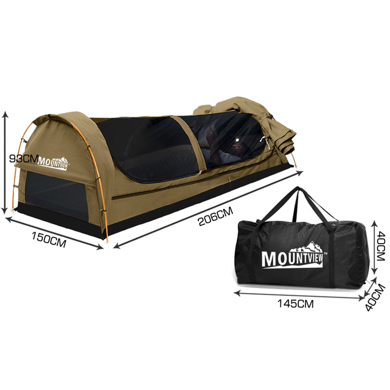 Mountview Double Swag Camping Swags Canvas Dome Tent Hiking Mattress Khaki