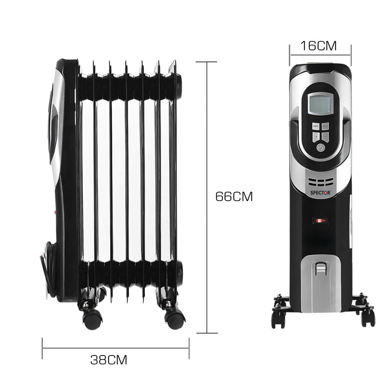 Spector 1500W Electric Portable 7 Fin Oil Heater w/24h Timer/Column/Heat/ Wheels