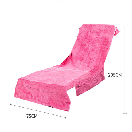 Travel Holiday Sun Lounger Mate Beach Towel Bath Shower Pocket Chair Cover Pink